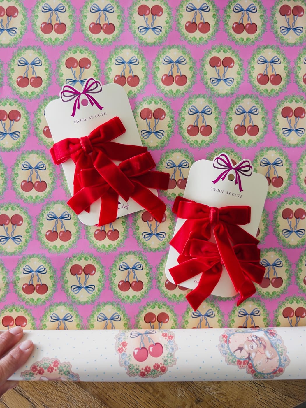 Velvet Double Bow Hair Clips 2 Pack - Barbados Cherry