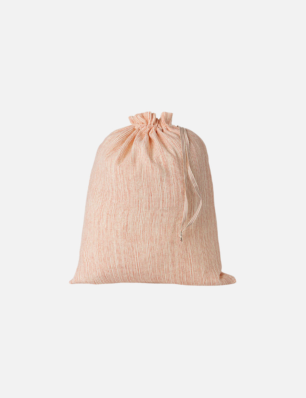 Red and Beige drawstring bag on a white background