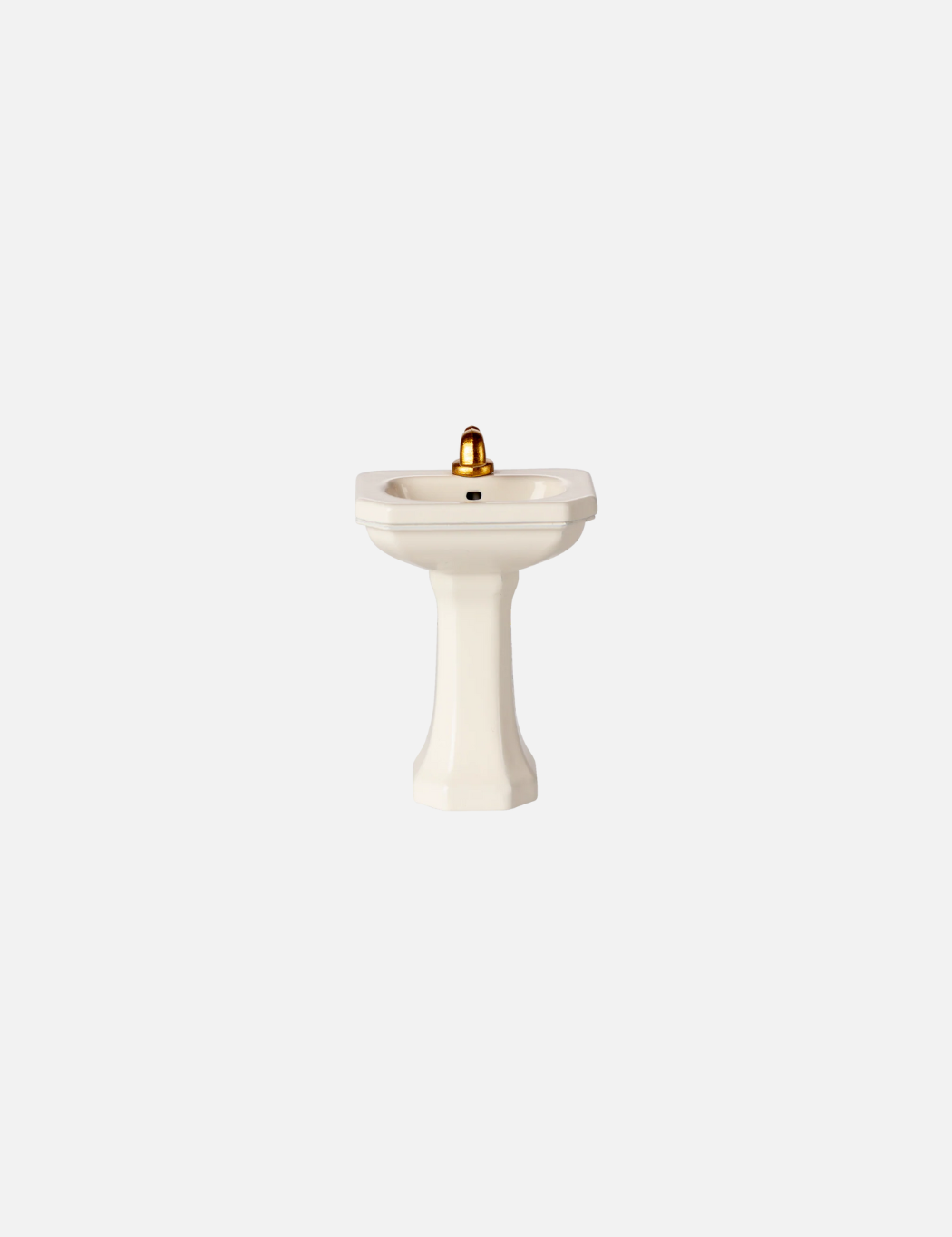 White Maileg pedestal sink with gold faucet
