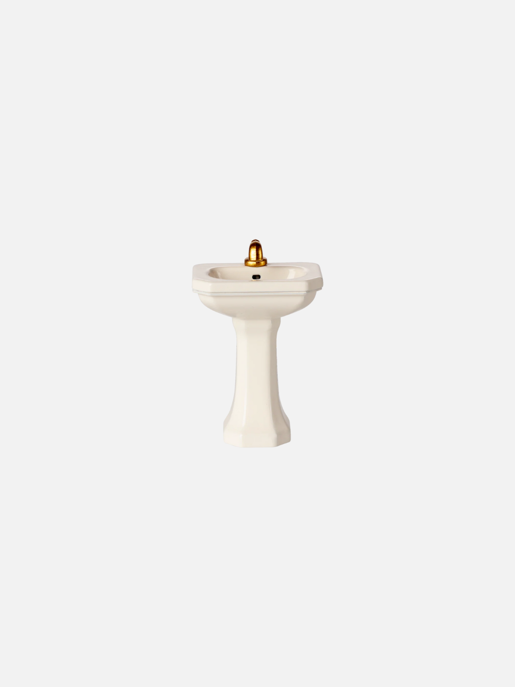 White Maileg pedestal sink with gold faucet