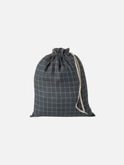 Drawstring bag with grid pattern on a white background