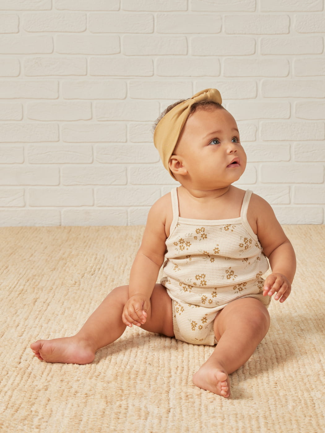 Waffle Cinch Romper - Honey Flower