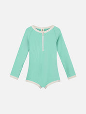 Rib Rashie Onesie - Aqua