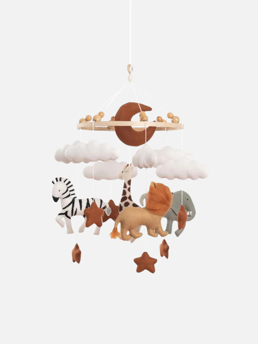 A felt baby mobile with safari animals