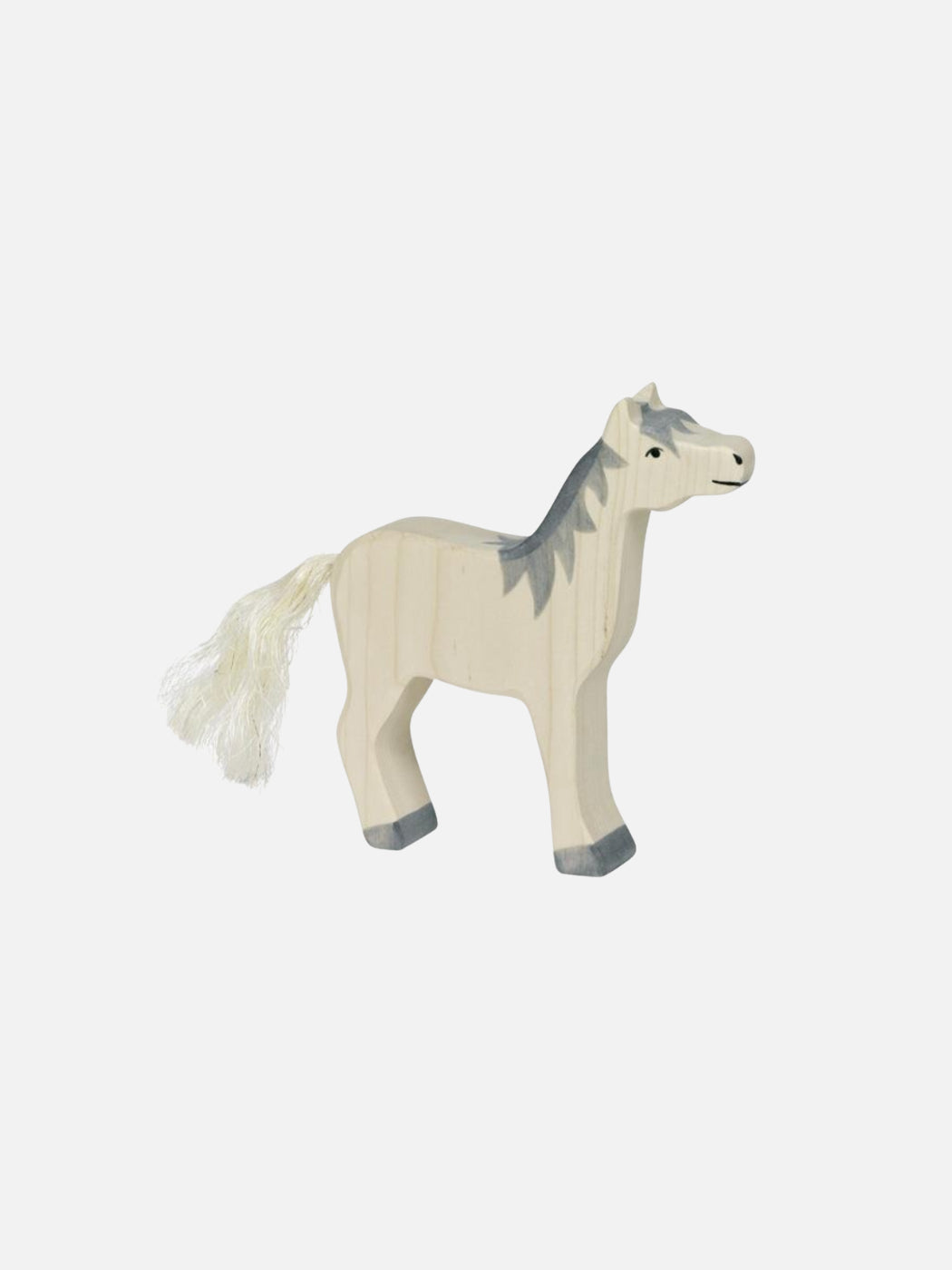 wooden horse with grey mane